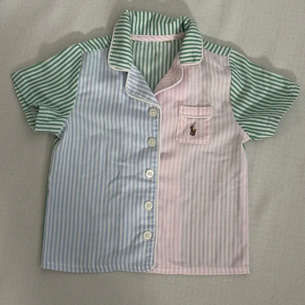 Ralph Lauren Twill Fun Color block Sleep Set size 3-4